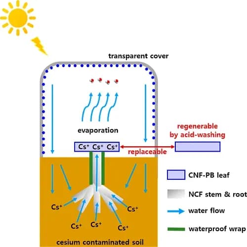 Artificial plant device cleans radioactive soil using only sunlight