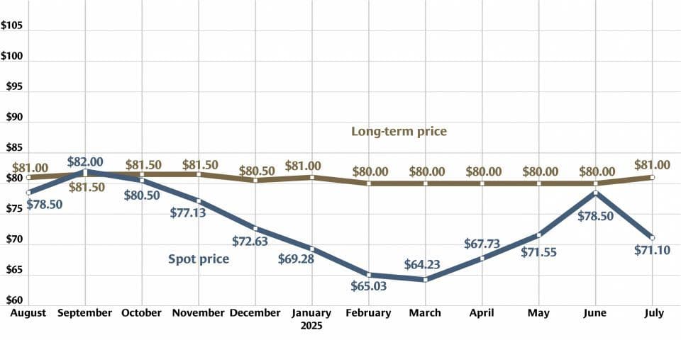Uranium spot price drops